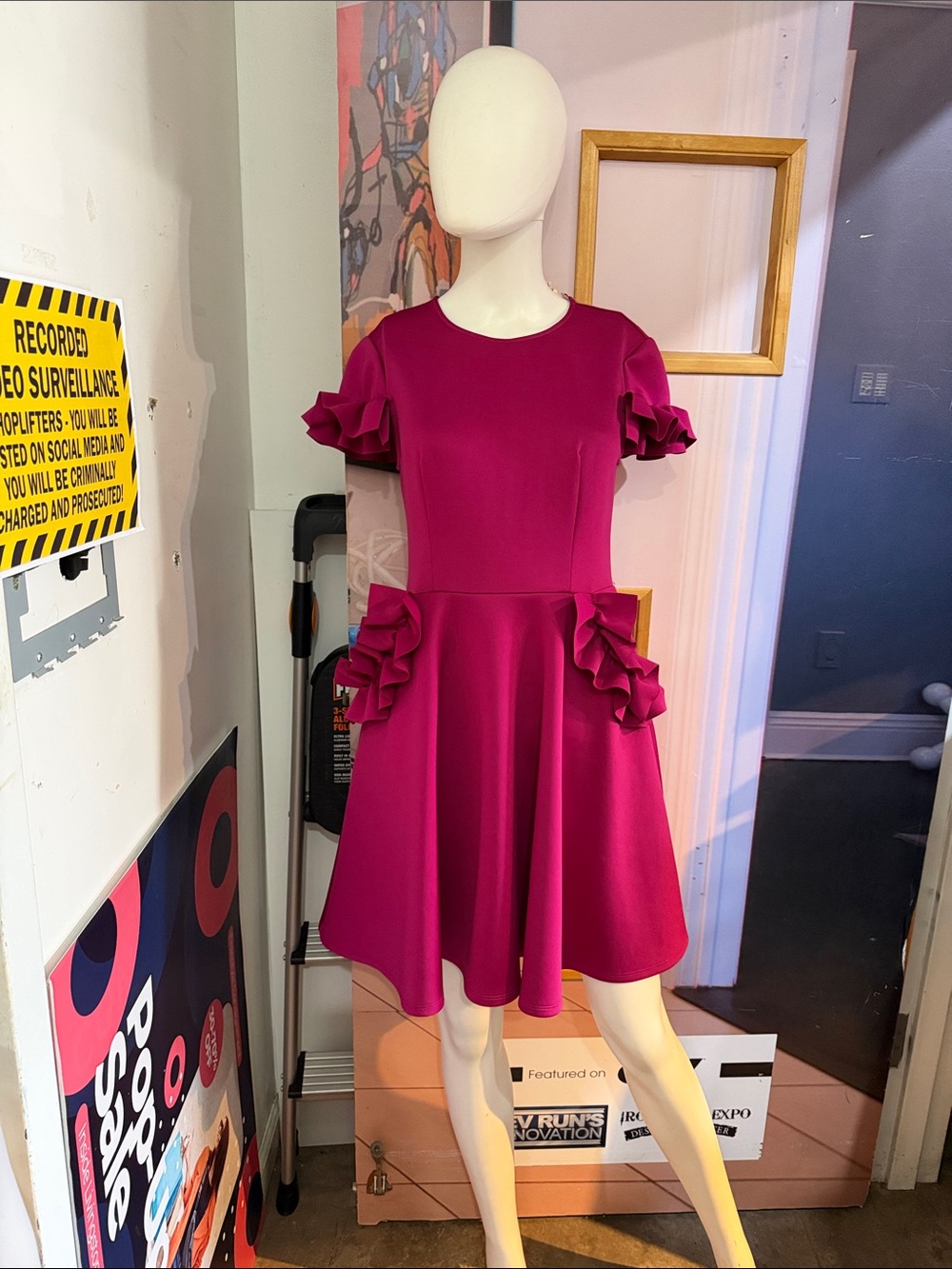 Ted Baker London Magenta Ruffle Fit-and-Flare Dress